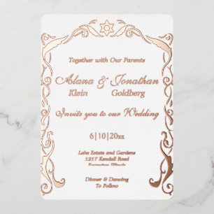 Relieve Metalizado Invitación de boda con marco de remolino judío en 