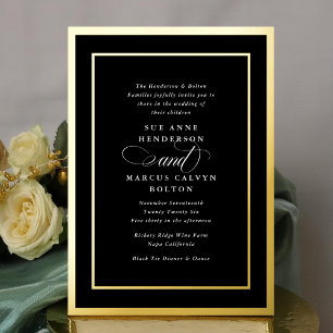 Relieve Metalizado Invitación de Boda con Marcos Dorados de Letra For