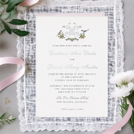 Relieve Metalizado Invitación de boda con monograma de "M" y aves de 