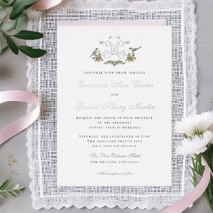Relieve Metalizado Invitación de boda con monograma de "M" y aves de