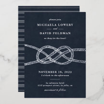 Invitación de Boda con Nudo Ilustrado - Azul Marin
