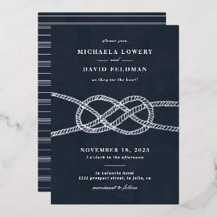 Relieve Metalizado Invitación de Boda con Nudo Ilustrado - Azul Marin