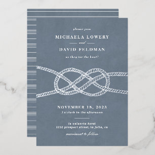 Relieve Metalizado Invitación de Boda con Nudo Ilustrado - Gris Azul