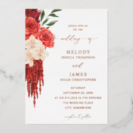 Relieve Metalizado Invitación de boda con papel de aluminio floral ro