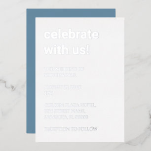 Relieve Metalizado Invitación de boda con polvo blanco azul y hoja de