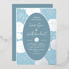 Relieve Metalizado Invitación de boda con rosas azules de papel de es