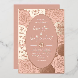 Relieve Metalizado Invitación de boda con rosas rosadas de papel de a