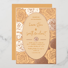 Relieve Metalizado Invitación de boda con rosas rosadas de papel de a