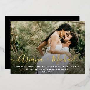 Relieve Metalizado Invitación de boda con texto de escritura elegante