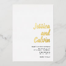 Invitación de boda con texto dorado minimalista mo