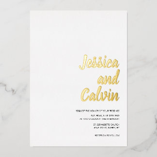 Relieve Metalizado Invitación de boda con texto dorado minimalista mo