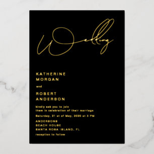Relieve Metalizado invitación de boda con tipografía de escritura ele