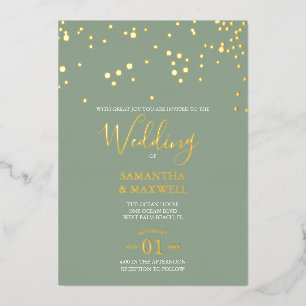 Relieve Metalizado Invitación de boda con tipografía Sage en hoja de