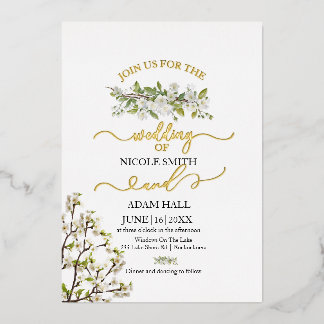 Relieve Metalizado Invitación de boda de acrílico con flores y follaj