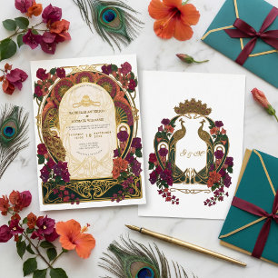 Relieve Metalizado Invitación de boda de arte nouveau con foil floral