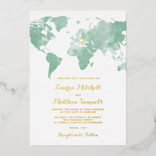 Relieve Metalizado Invitación de boda de destino con lámina