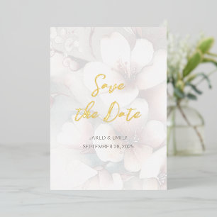 Relieve Metalizado Invitación de boda de flor de cerezo con papel de 