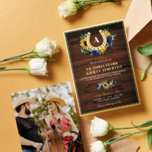 Relieve Metalizado Invitación de boda de girasoles con monograma de h