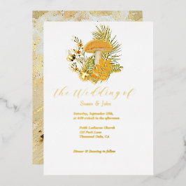 Relieve Metalizado Invitación de boda de hongo de otoño con lámina de