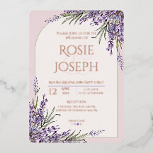 Invitación de boda de lavanda con papel de alumini