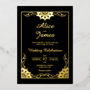 Relieve Metalizado Invitación de boda de lujo con foil de oro negro M