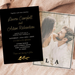 Relieve Metalizado Invitación de boda de lujo con foil negro y dorado