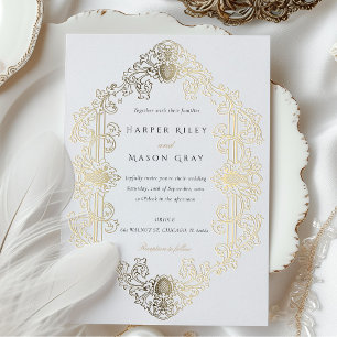 Relieve Metalizado Invitación de boda de lujo con hoja de oro estilo