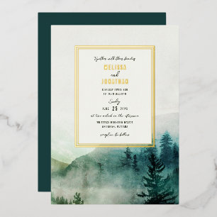 Relieve Metalizado Invitación de boda de Montaña Brumosa con Hologram
