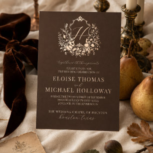 Relieve Metalizado Invitación de boda de otoño con cresta de cosecha 