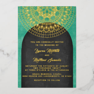 Relieve Metalizado Invitación de boda de pan de oro con mandala