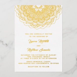 Relieve Metalizado Invitación de boda de pan de oro con mandala