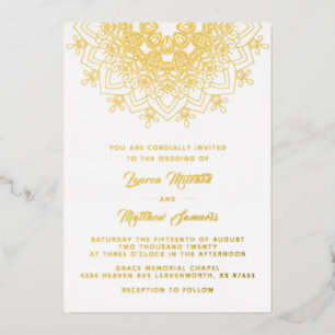 Relieve Metalizado Invitación de boda de pan de oro con mandala