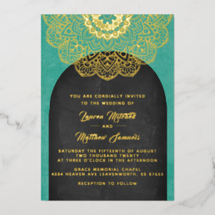 Relieve Metalizado Invitación de boda de pan de oro con mandala