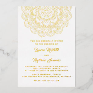 Relieve Metalizado Invitación de boda de pan de oro con mandala