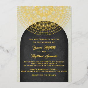 Relieve Metalizado Invitación de boda de pan de oro con mandala