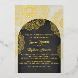 Relieve Metalizado Invitación de boda de pan de oro con mandala