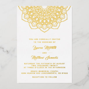 Relieve Metalizado Invitación de boda de pan de oro con mandala