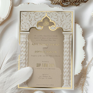 Relieve Metalizado Invitación de boda de papel de aluminio con encaje