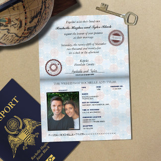 Relieve Metalizado Invitación de boda de pasaporte con emblema de foi
