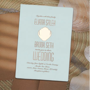Relieve Metalizado Invitación de boda de playa de conchas de mar con 
