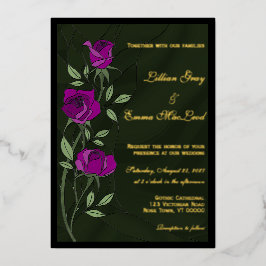 Relieve Metalizado Invitación de boda de rosas góticas con foil