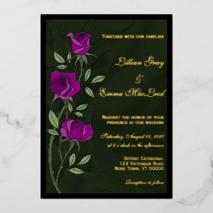 Relieve Metalizado Invitación de boda de rosas góticas con foil