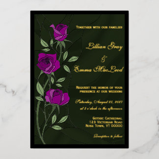 Relieve Metalizado Invitación de boda de rosas góticas con foil