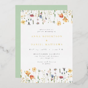 Relieve Metalizado Invitación de boda delicada con flores silvestres 