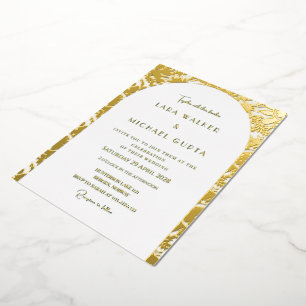 Relieve Metalizado Invitación de boda dorada con lámina de oro decade