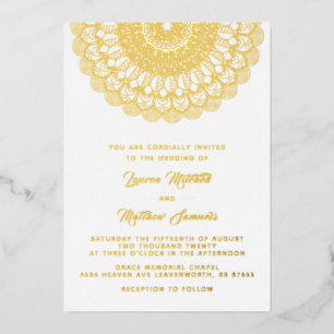 Relieve Metalizado Invitación de boda dorada con mandala de papel de
