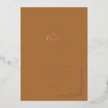 Invitación de boda dorada de Montañas con papel de