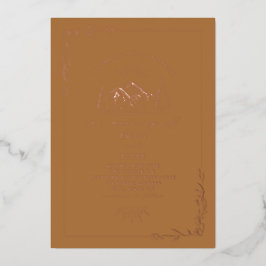 Relieve Metalizado Invitación de boda dorada de Montañas con papel de