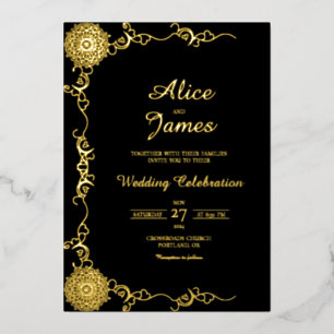 Relieve Metalizado Invitación de boda elegante clásica con lámina de