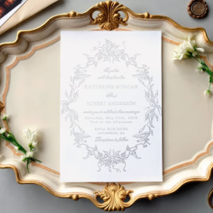 Relieve Metalizado Invitación de boda elegante con cresta floral clás
